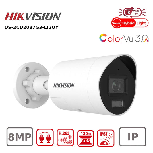 Hikvision DS-2CD2087G3-LI2UY(2.8mm) Pro Series 8MP Smart Hybrid Light with ColorVu 3.0 Mini Bullet IP Camera, IP67