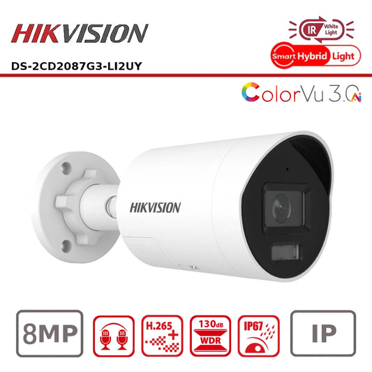 Hikvision DS-2CD2087G3-LI2UY(2.8mm) Pro Series 8MP Smart Hybrid Light with ColorVu 3.0 Mini Bullet IP Camera, IP67