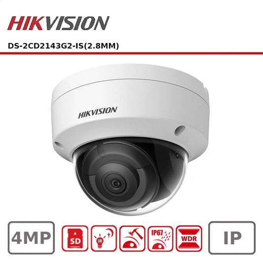 Hikvision DS-2CD2143G2-IS 4MP HD AcuSense Pro Series IP Dome Camera with 30m IR Night Vision, and IP67