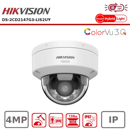 Hikvision DS-2CD2147G3-LIS2UY(2.8mm) 4 MP Smart Hybrid Light with ColorVu 3.0 Fixed Dome Network Camera