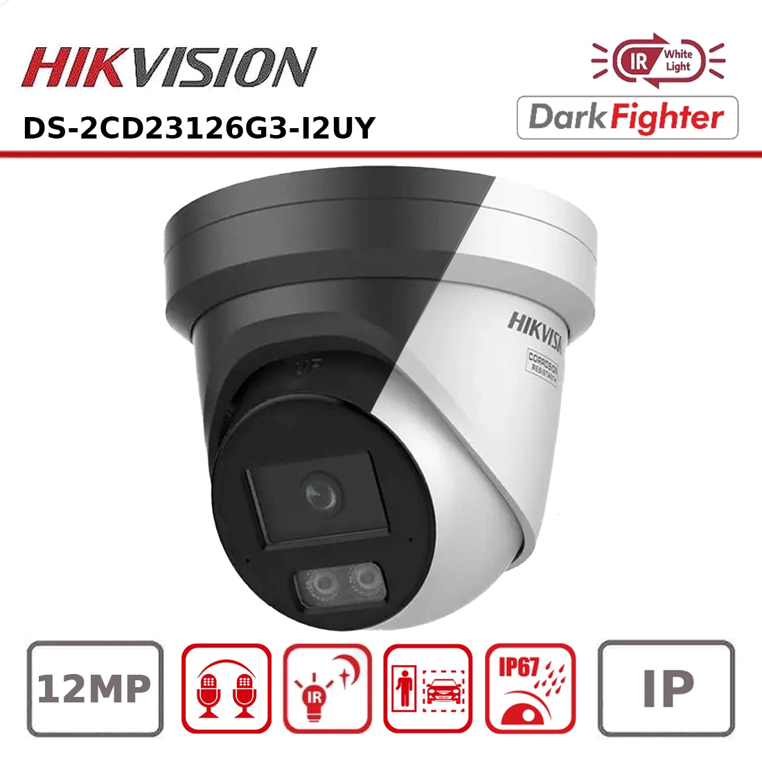 Hikvision DS-2CD23126G3-I2UY 12MP Acusense Powered by Darkfighter Fixed Turret Network Camera