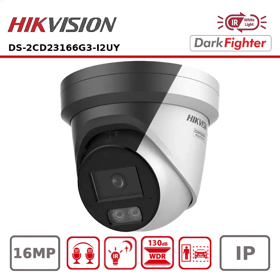 Hikvision DS-2CD23166G3-I2UY 16MP AcuSense Powered by DarkFighter Fixed Turret Network Camera & Built-in Audio