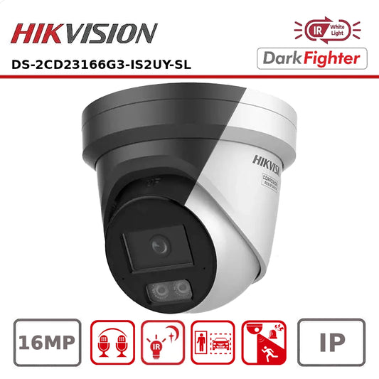 Hikvision DS-2CD23166G3-IS2UY/SL 16MP AcuSense Powered by DarkFighter Smart Hybrid Light Fixed Turret Network Camera with Strobe Light & Audible Warning