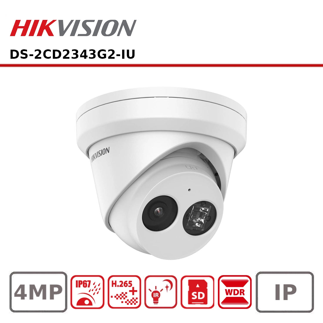 Hikvision DS-2CD2343G2-IU – 4MP IP Turret Camera with 2.8mm Lens & Built-in Mic
