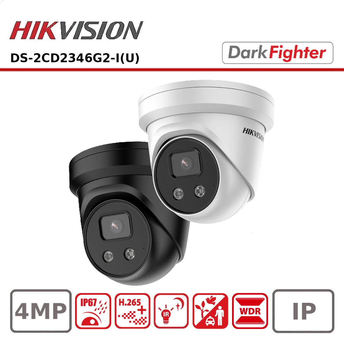 Hikvision DS-2CD2346G2-I(U) 4MP AcuSense DarkFighter Turret IP Camera with Built-in Microphone and 30m IR Night Vision