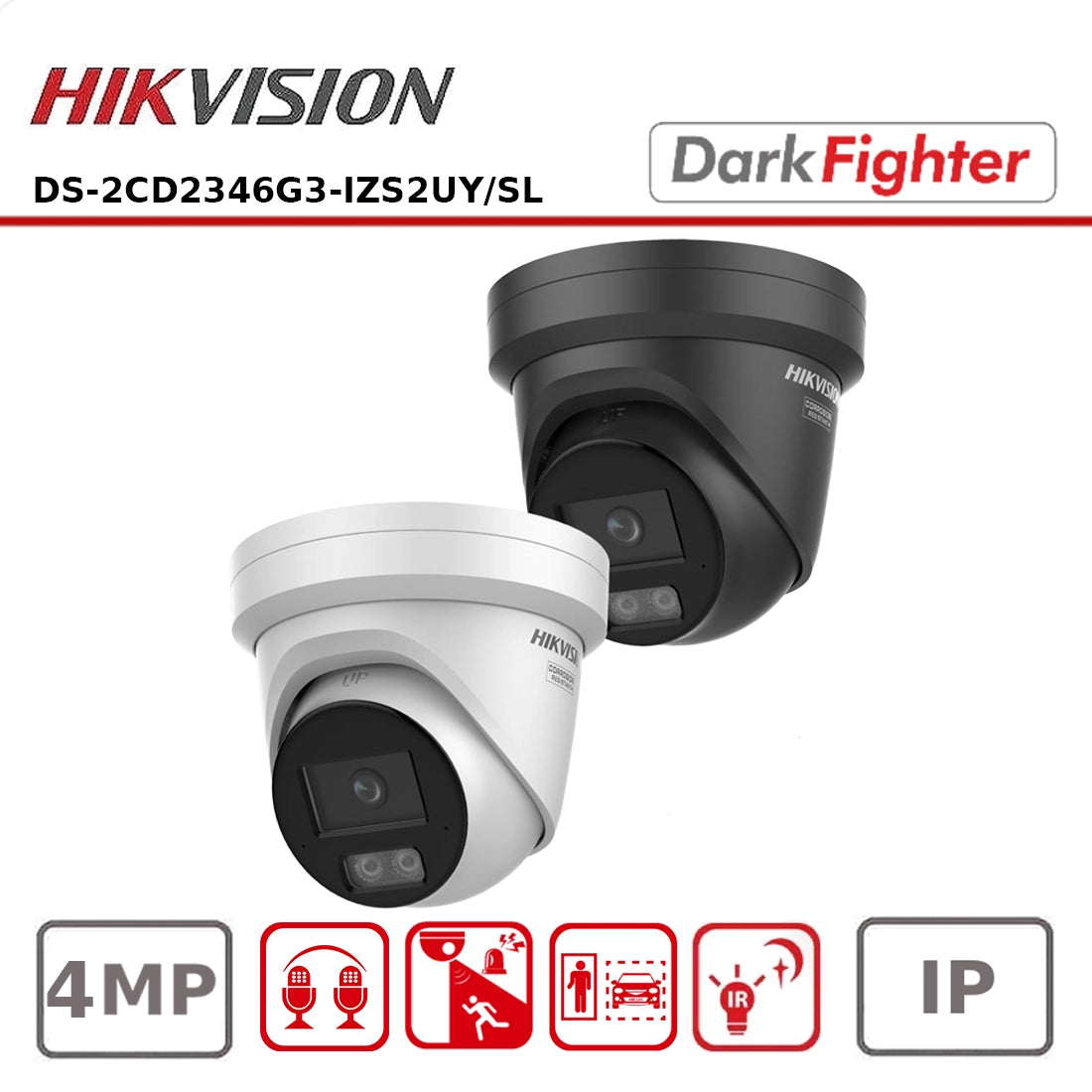 Hikvision DS-2CD2346G3-IZS2UY/SL 4MP AcuSense Turret Camera with Motorised Varifocal Lens & Active Deterrence