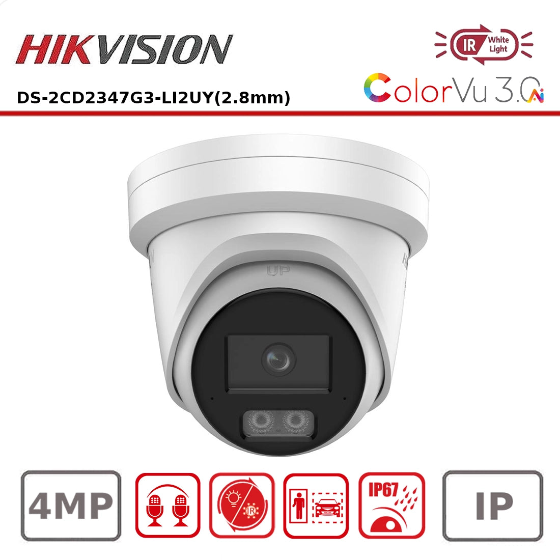 Hikvision DS-2CD2347G3-LI2UY 4 MP Smart Hybrid Light with ColorVu 3.0 Fixed Turret Network Camera