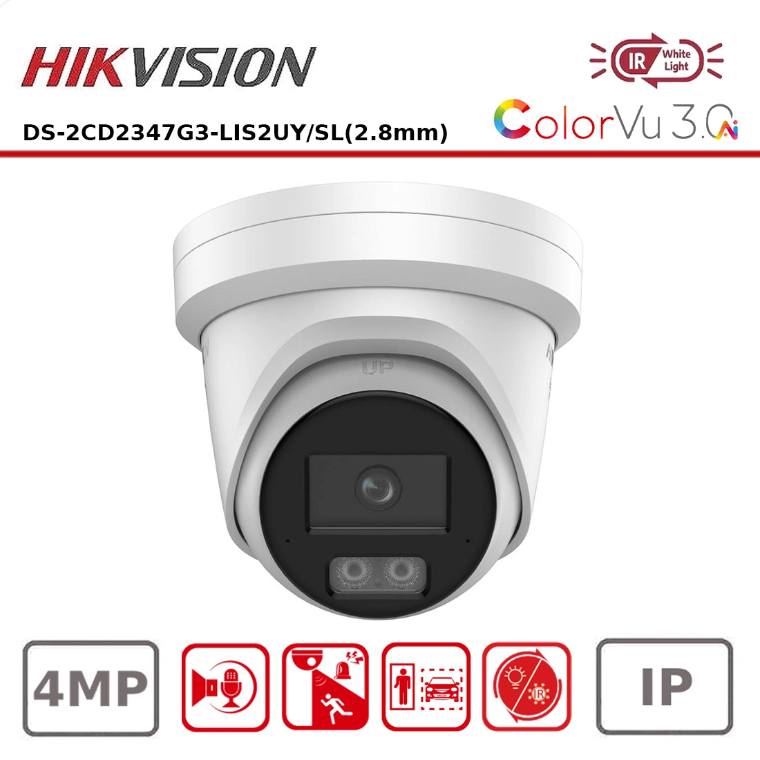 Hikvision DS-2CD2347G3-LIS2UY/SL 4MP Smart Hybrid Light with ColorVu 3.0 Fixed Turret Network Camera