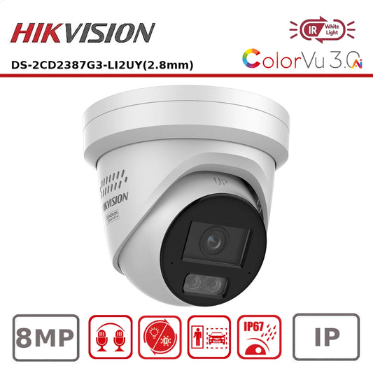 Hikvision DS-2CD2387G3-LI2UY(2.8mm) 8 MP Smart Hybrid Light with ColorVu 3.0 Fixed Turret Network Camera