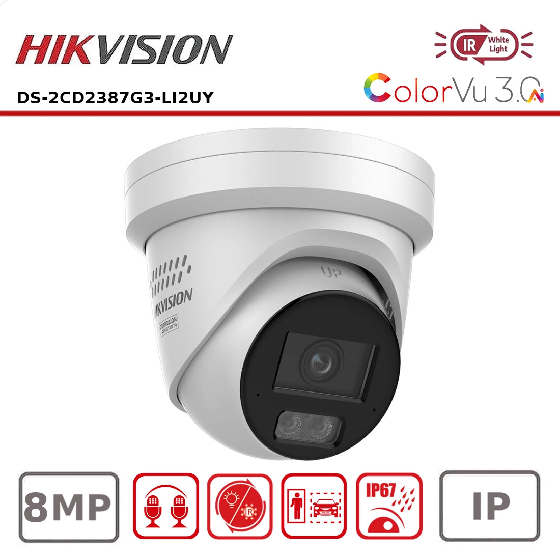 Hikvision DS-2CD2387G3-LI2UY 8 MP Smart Hybrid Light with ColorVu 3.0 Fixed Turret Network Camera