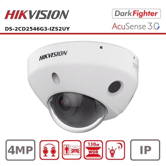 Hikvision DS-2CD2546G3-IZS2UY 4MP AcuSense AI Mini Dome Camera Motorized Zoom, Built-in Audio & Vandal-Proof