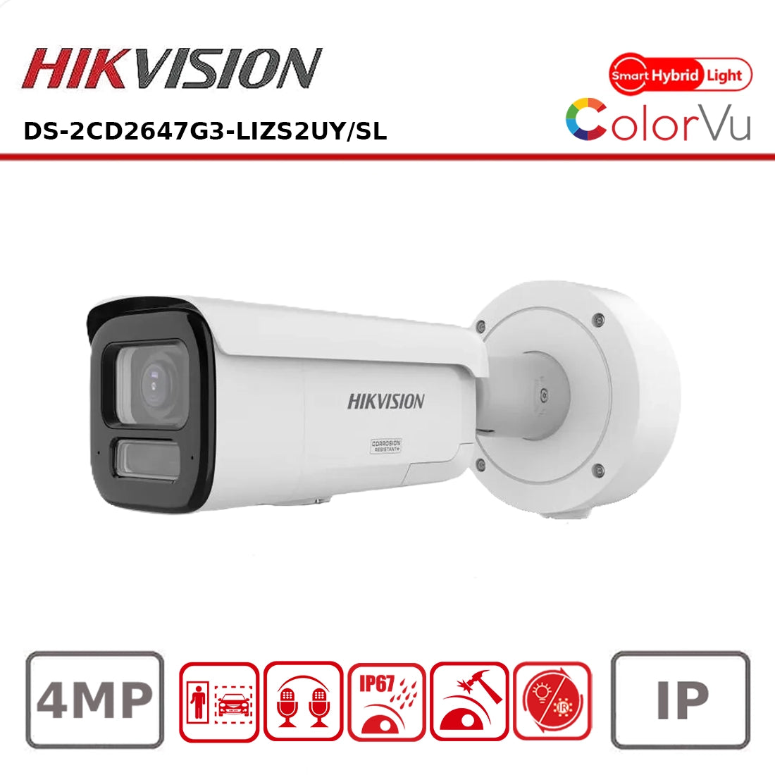 Hikvision DS-2CD2647G3-LIZS2UY-SL 4MP Smart Hybrid Light Varifocal Bullet Network Camera