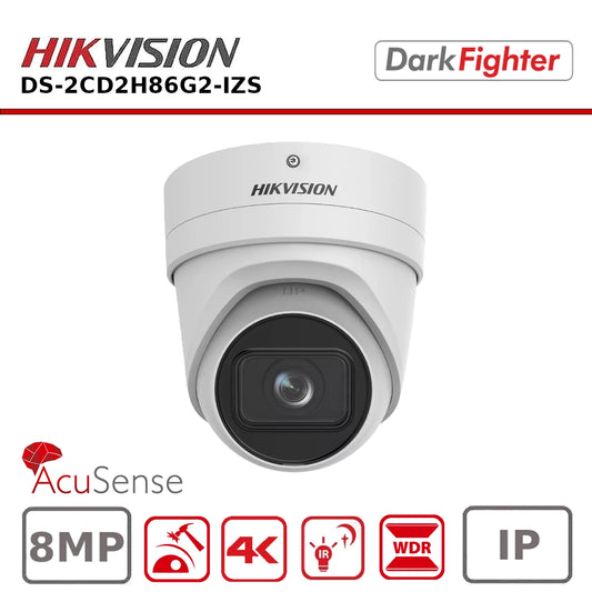 Hikvision DS-2CD2H86G2-IZS 8MP Acusense Motorized Varifocal Turret Network IP Camera