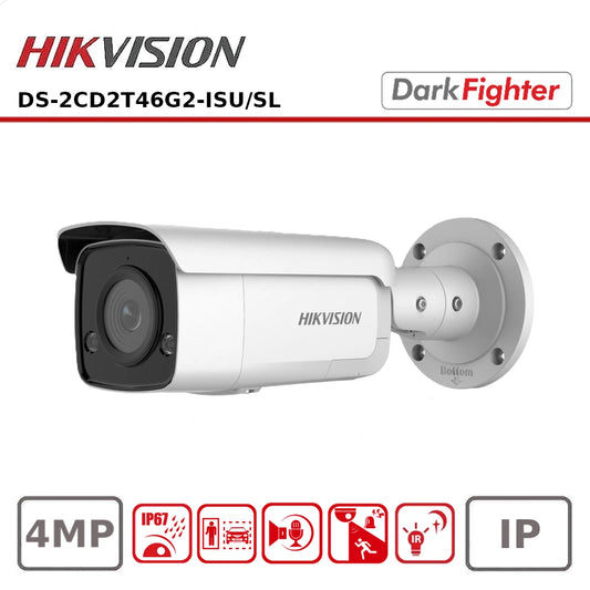 Hikvision DS-2CD2T46G2-ISU-SL 4 MP AcuSense Strobe Light and Audible Warning Fixed Bullet Network Camera