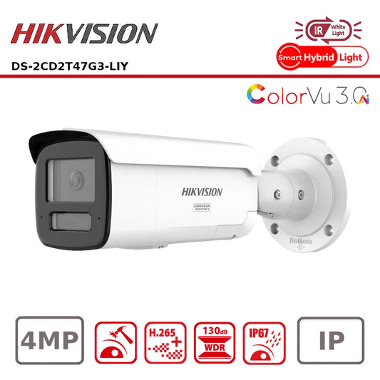 Hikvision DS-2CD2T47G3-LIY(2.8mm) 4MP Smart Hybrid Light with ColorVu 3.0 Fixed Bullet Network Camera