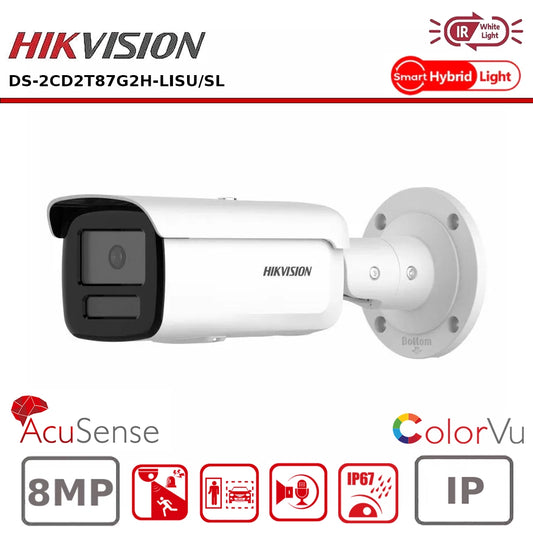 Hikvision DS-2CD2T87G2H-LISU/SL 4K 8MP Smart Hybrid ColorVu and IR Acusense Bullet Camera 2-Way Talk