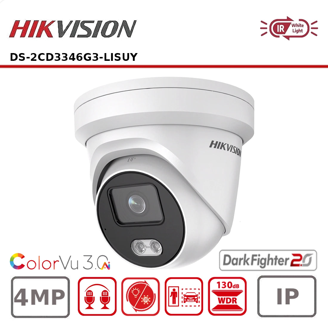 Hikvision DS-2CD3346G3-LISUY (eF) 4MP ColorVu Smart Hybrid Light Turret Camera with Deep Learning AI