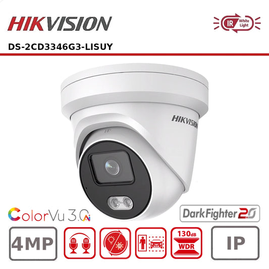 Hikvision DS-2CD3346G3-LISUY (eF) 4MP ColorVu Smart Hybrid Light Turret Camera with Deep Learning AI
