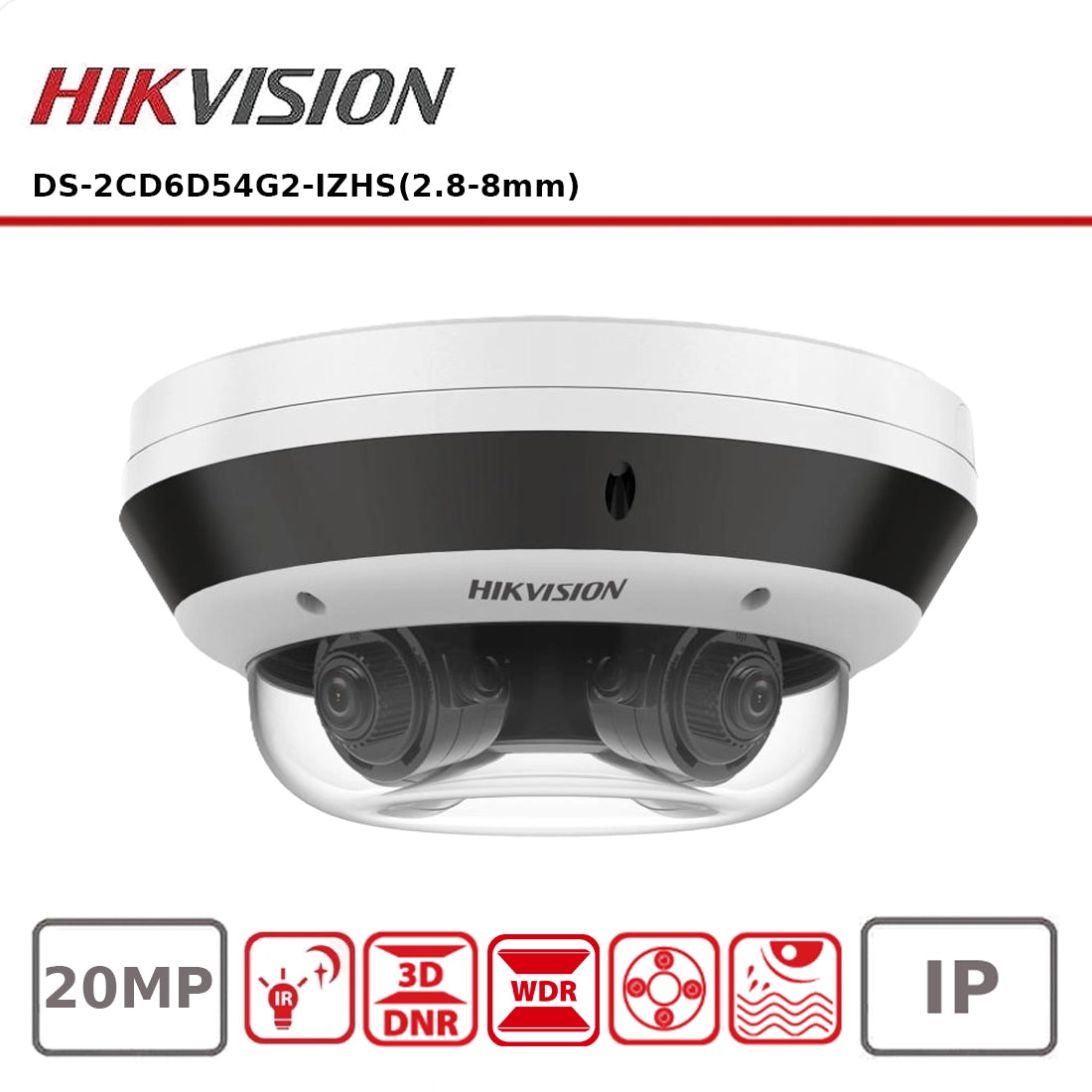 Hikvision DS-2CD6D54G2-IZHS (2.8-8mm) 4x 5MP Multi-directional Network Camera with AcuSense, IR, and Motorized Zoom