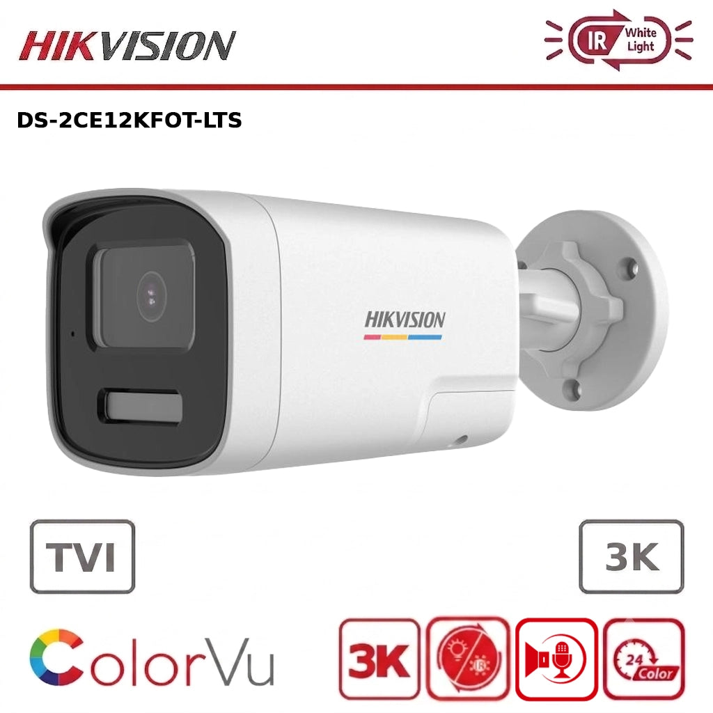 Hikvision DS-2CE12KF0T-LTS 3K ColorVu Smart Hybrid Light Bullet CCTV Camera with Two-Way Audio