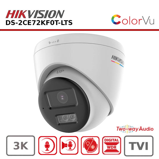 Hikvision DS-2CE72KF0T-LTS 3K ColorVu Turbo HD CCTV Camera with Two-Way Audio & 40 m Night Vision