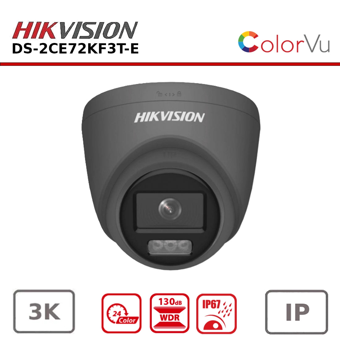 Hikvision DS-2CE72KF3T-E 3K ColorVu PoC Fixed Turret Camera 2.8mm (Grey)
