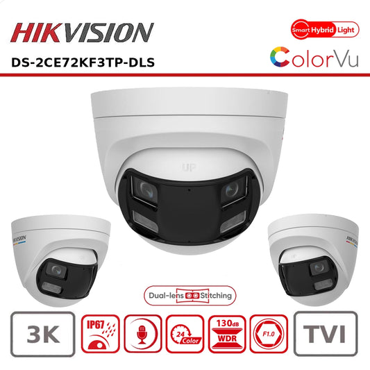 Hikvision DS-2CE72KF3TP-DLS 3K TVI Dual-Lens 180° Smart Hybrid Light ColorVu AoC Turret Camera with Built in Mic