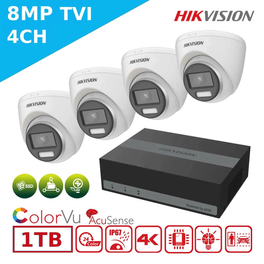 Hikvision 8MP 4CH PoC eDVR Kit – DS-2CE72UF3T-E Cameras + iDS-E04HUHI-B Built-in 1TB SSD - Clearance