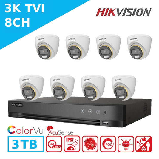 Clearance 8CH Hikvision 3K PoC Kit – 8 x DS-2CE72KF3T-LE Cameras + iDS-7208HUHI-M2/P DVR + 3TB HDD