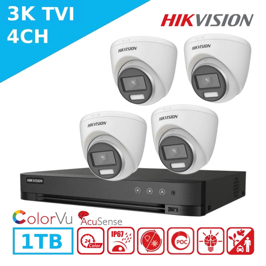 4CH Hikvision 3K PoC Kit – 4 x DS-2CE72KF3T-LE Cameras + iDS-7204HUHI-M1/P DVR + 1TB HD - Clearance