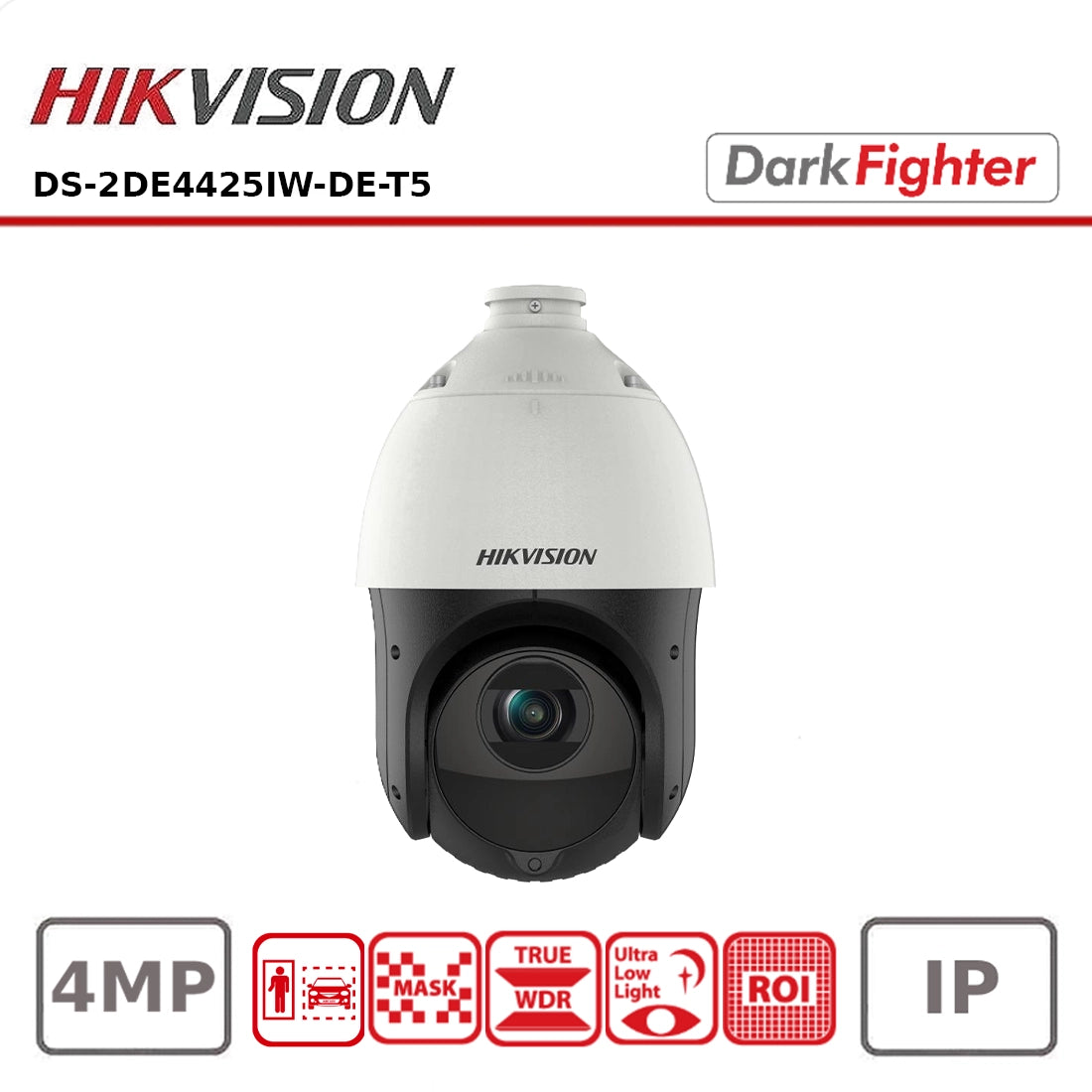 Hikvision DS-2DE4425IW-DE(T5) 4MP HD AcuSense Network IR Speed Dome Camera with 25x Optical Zoom, DarkFighter Low-Light, and Intelligent Auto-Tracking
