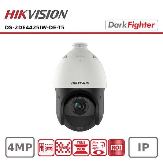 Hikvision DS-2DE4425IW-DE(T5) 4MP HD AcuSense Network IR Speed Dome Camera with 25x Optical Zoom, DarkFighter Low-Light, and Intelligent Auto-Tracking