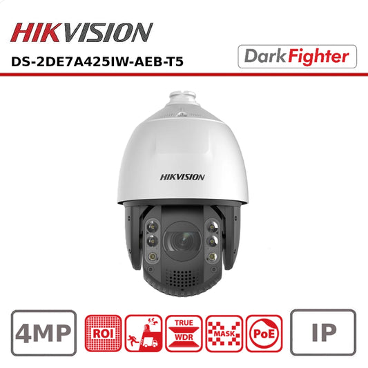 4MP Hikvision DS-2DE7A425IW-AEB-T5 7-inch 25X DarkFighter IR Speed Dome IP PTZ - Auto Tracking