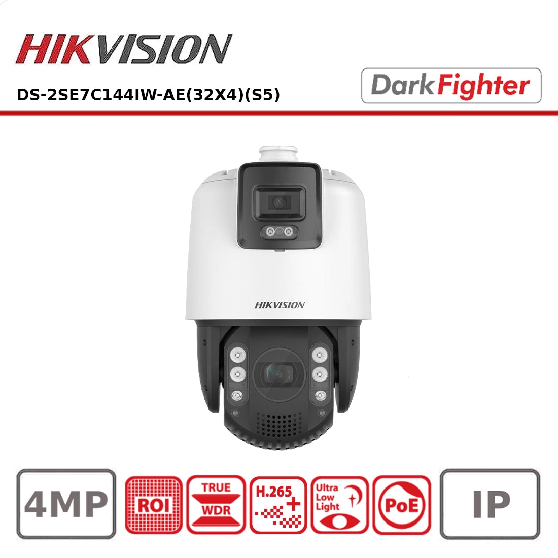 Hikvision DS-2SE7C144IW-AE(32X/4)(S5) 4MP TandemVu PTZ Camera with 32x Optical Zoom, AcuSense, and DarkFighter