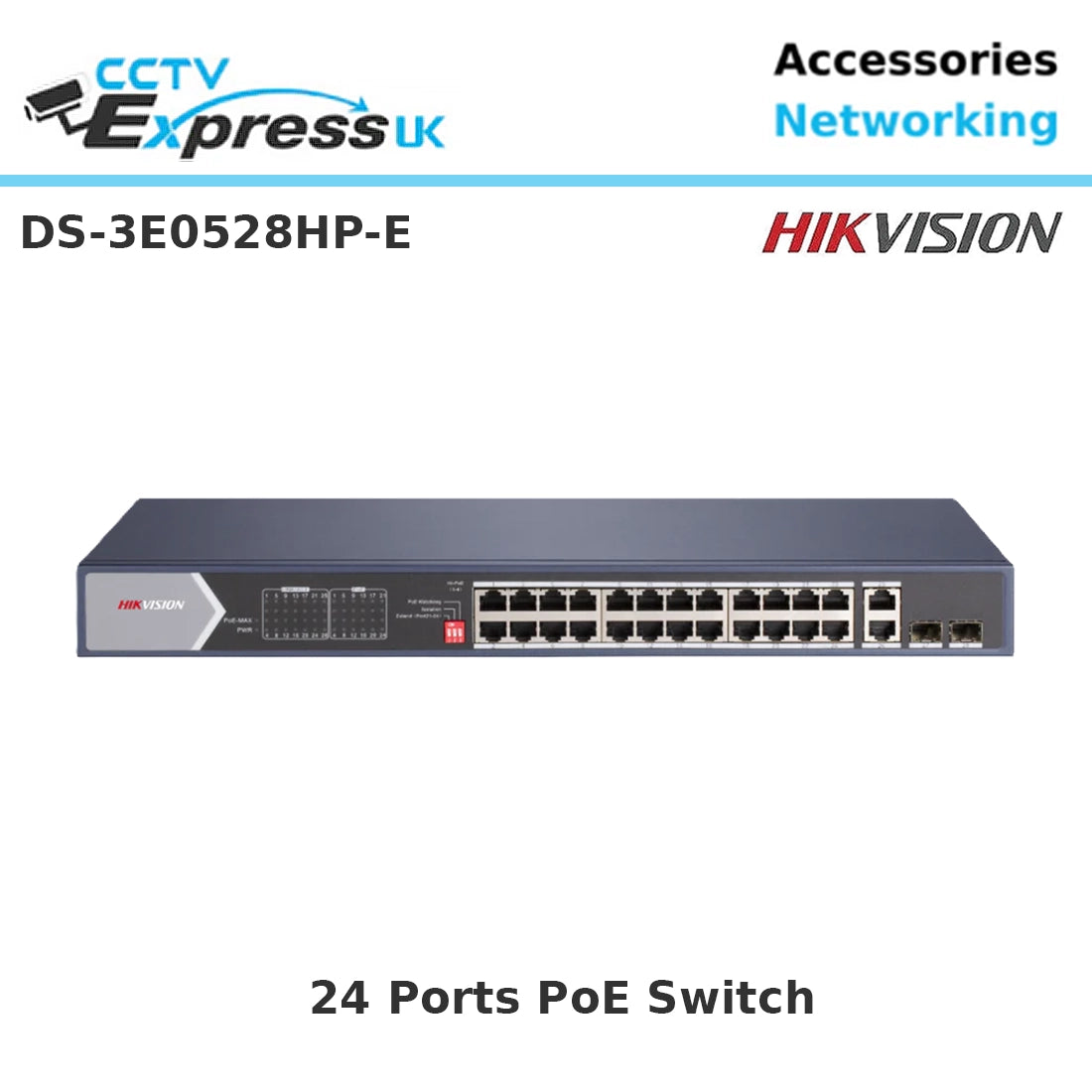 Hikvision DS-3E0528HP-E 24-Port Gigabit PoE+ / PoE 4 Compliant Unmanaged Network Switch