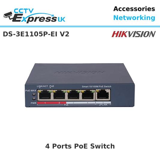 Hikvision DS-3E1105P-EI V2 4 Port Fast Ethernet Smart POE Switch