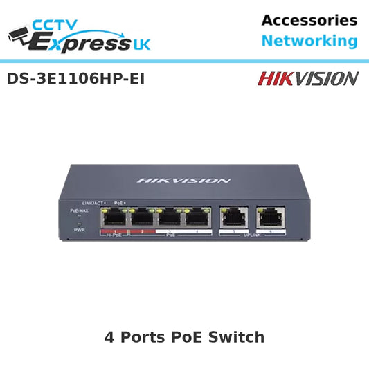 Hikvision DS-3E1106HP-EI 4-port fast 100Mbps smart managed PoE switch