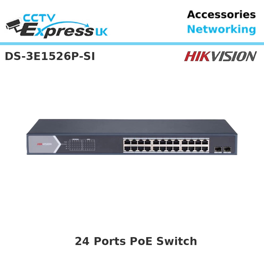 Hikvision DS-3E1526P-SI Smart Managed 24-Port Gigabit PoE Switch w/ 2 x gigabit fiber optical ports