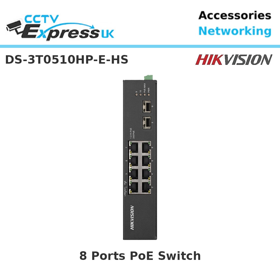 Hikvision DS-3T0510HP-E-HS 8 Port Gigabit Unmanaged Harsh POE Switch