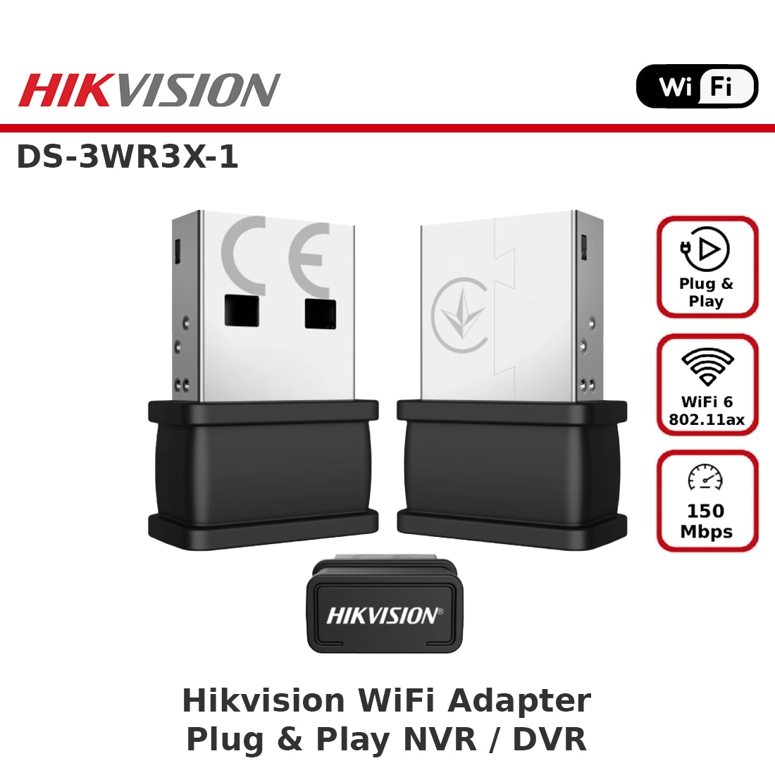 Hikvision DS-3WR3X-1 WiFi Adapter for DVRs & NVRs – WiFi for Hikvision Recorders 802.11ax WiFi 6 - Supports 2024 or Newer models Only