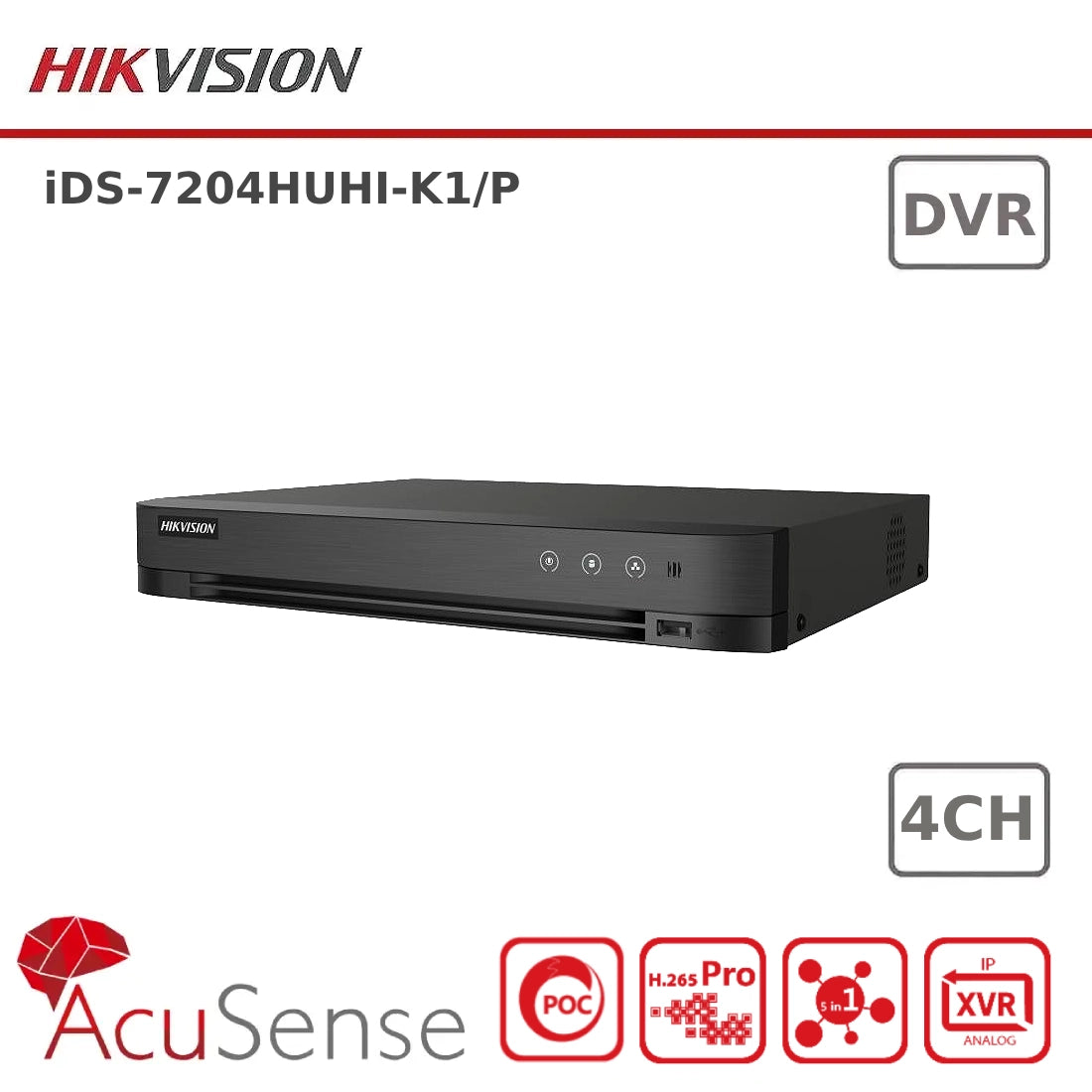 Hikvision 5MP iDS-7204HUHI-K1/P 4 Channel Turbo HD PoC DVR