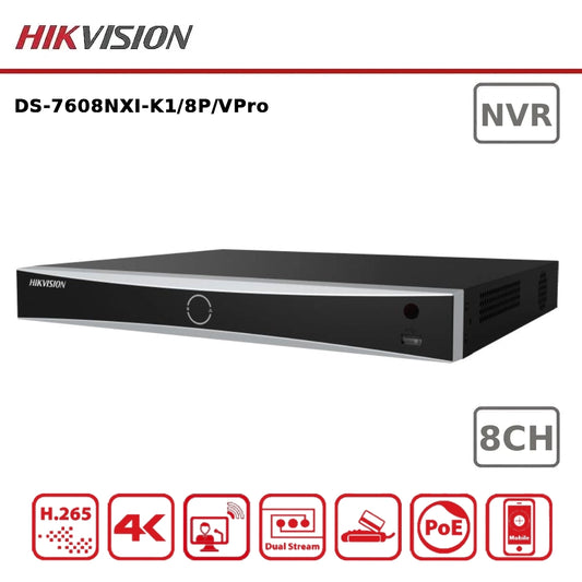 Hikvision DS-7608NXI-K1/8P/VPro 8 Channel PoE AcuSense 4K NVR with AcuSeek and Facial Recognition