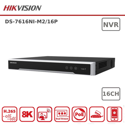 Hikvision DS-7616NI-M2/16P 16-Channel 32MP IP PoE NVR 256 Mbps + 16 x PoE+ Ports 2HDD
