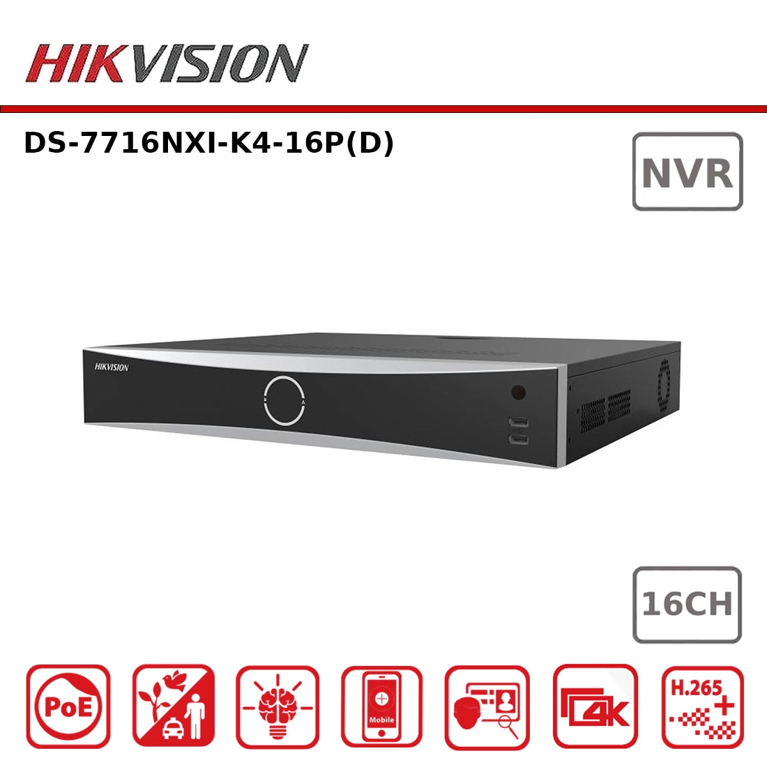 Hikvision DS-7716NXI-K4-16P(D) 12MP 16-ch PoE 1.5U K Series AcuSense 4K NVR