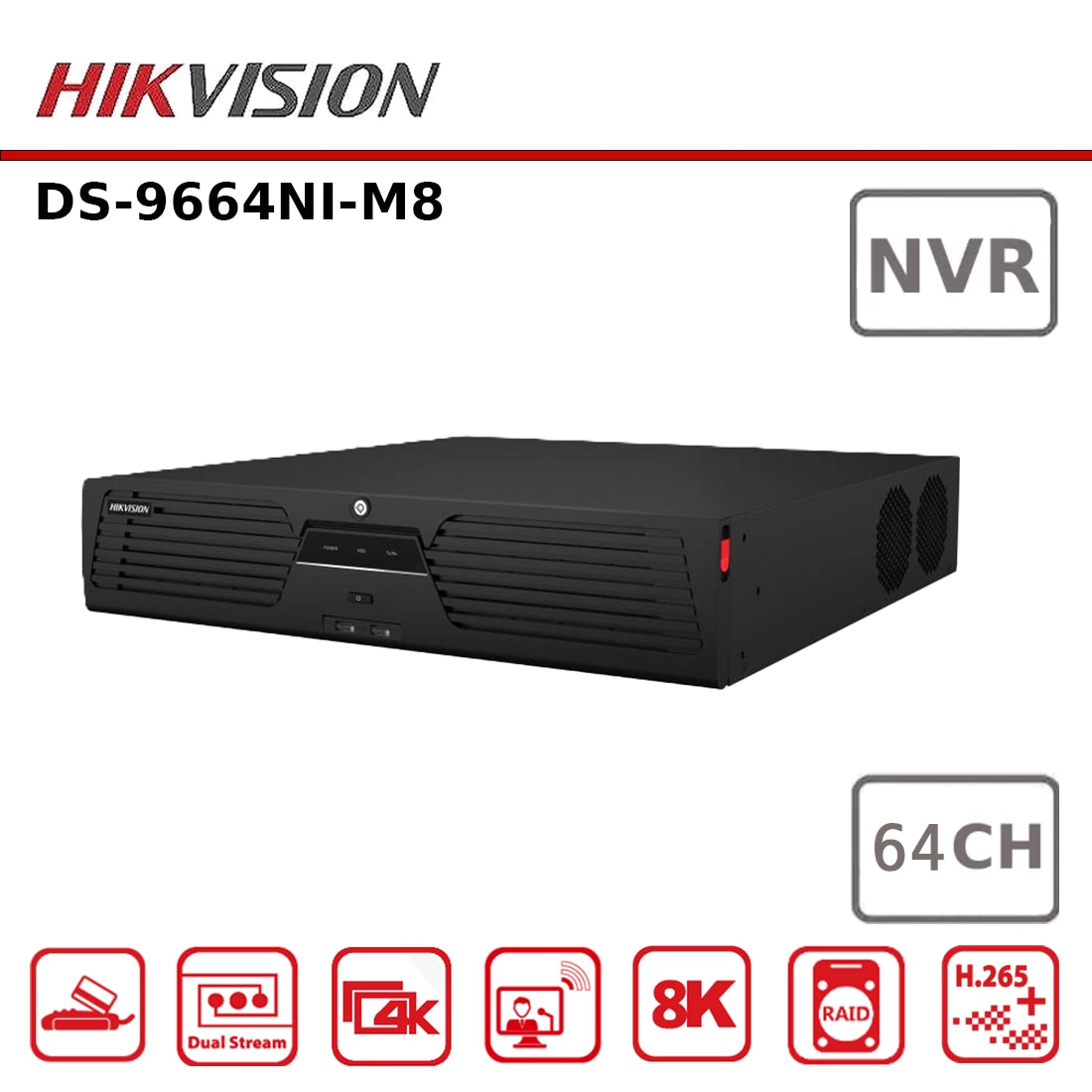 Hikvision DS-9664NI-M8 Ultra Series, 64-Channel NVR 4K 2U - Non-PoE