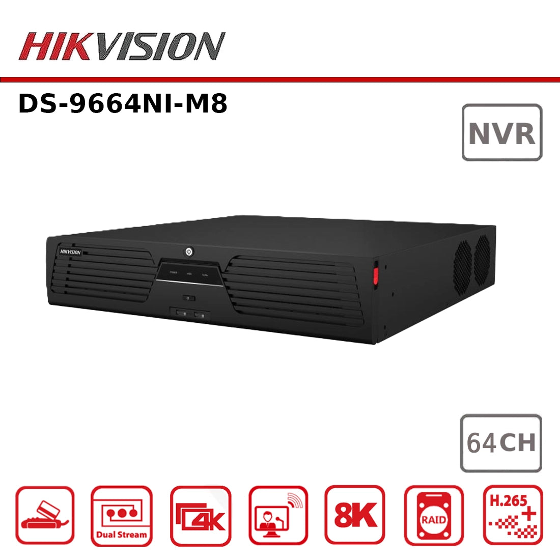 Hikvision DS-9664NI-M8 Ultra Series, 64-Channel NVR 4K 2U - Non-PoE