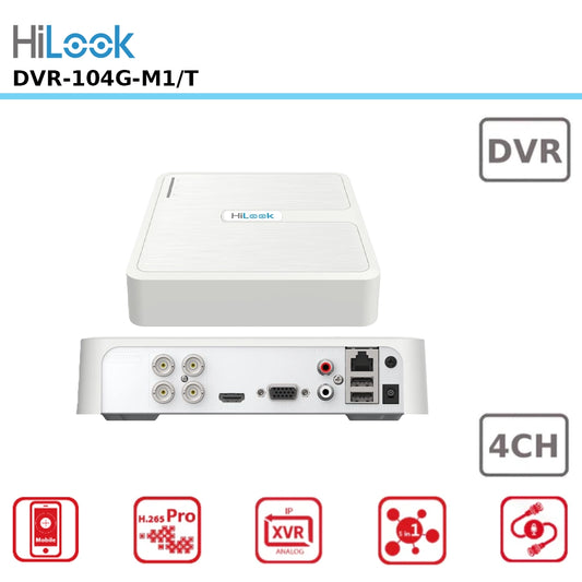 HiLook DVR-104G-M1/T – 4 Channel 1080p Lite DVR with Smart H.265 Compression & Multi-Camera Support HDTVI Two way Audio