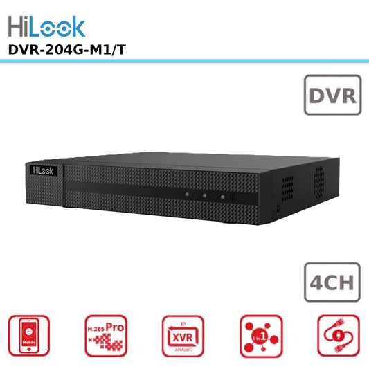 HiLook DVR-204G-M1/T – 4 Channel Full HD 1080p Lite H.265 DVR (Supports TVI/AHD/CVI/CVBS/IP) and HDTVI Two way Audio