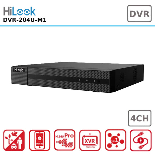 HiLook DVR-204U-M1 4-Channel 5MP HD Analogue Digital Video Recorder with Advanced H.265+ Compression for Extended Recording & Space Saving