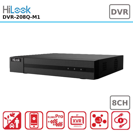 HiLook DVR-208Q-M1 8-Channel 5MP (3K) Digital Video Recorder with 4-in-1 Hybrid Camera Compatibility